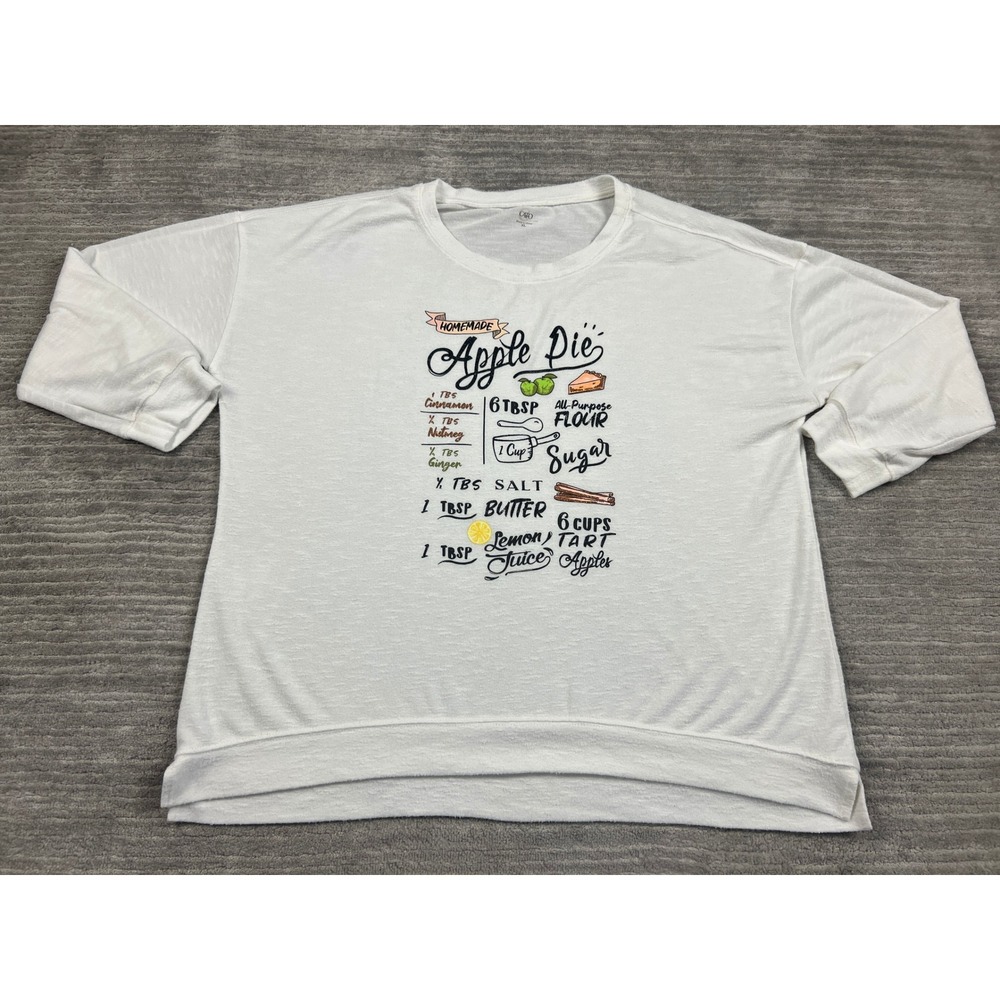 Cato Graphic Top Womens XL White Homemade Apple Pie Recipe Long Sleeve Relaxed